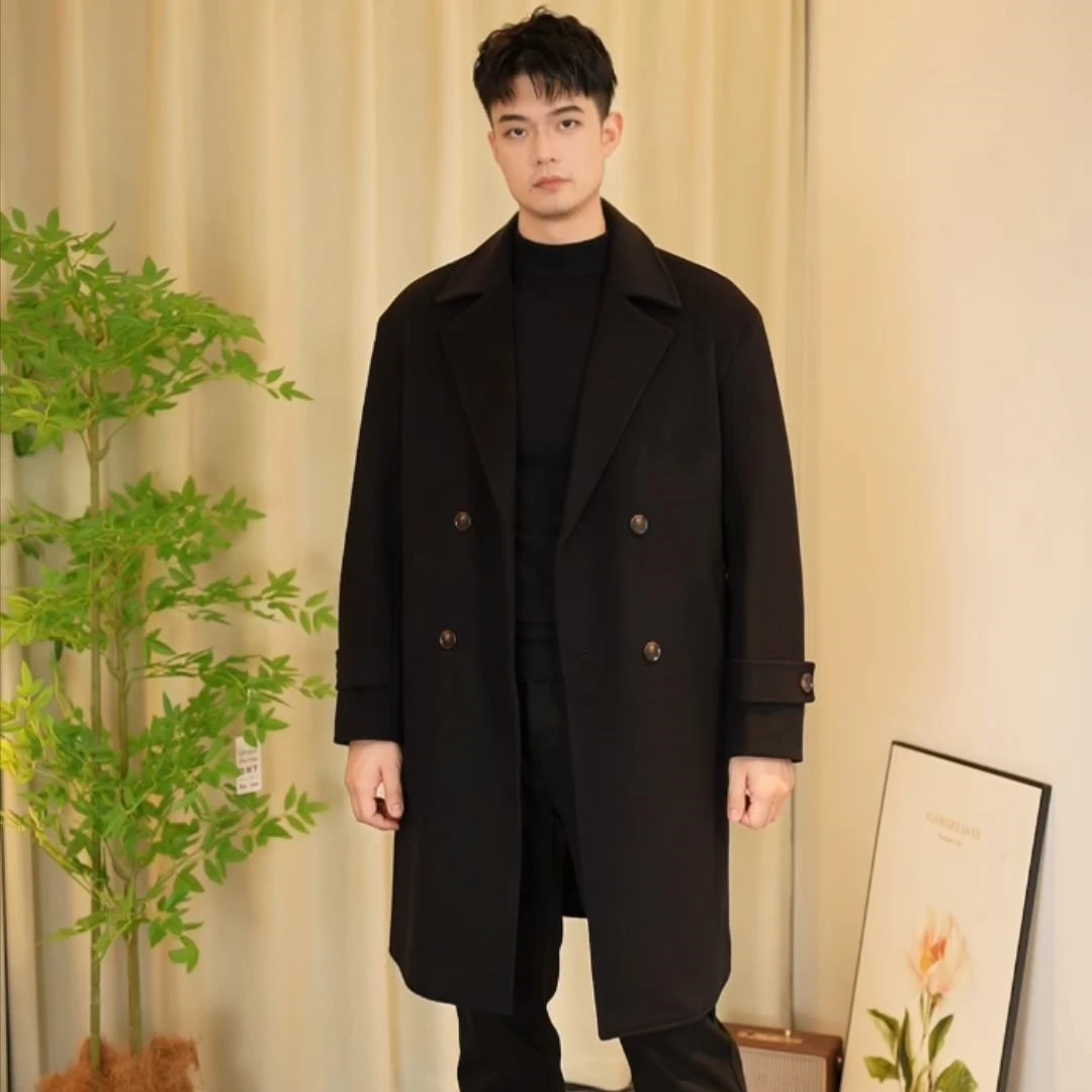 2024秋冬新款70+绵羊毛大衣男士中长款加厚夹棉呢子外套百搭9105