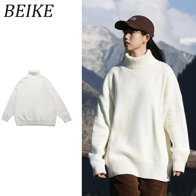 日系高领毛衣男女秋冬季新款加厚情侣宽松套头针织衫上衣百搭打底