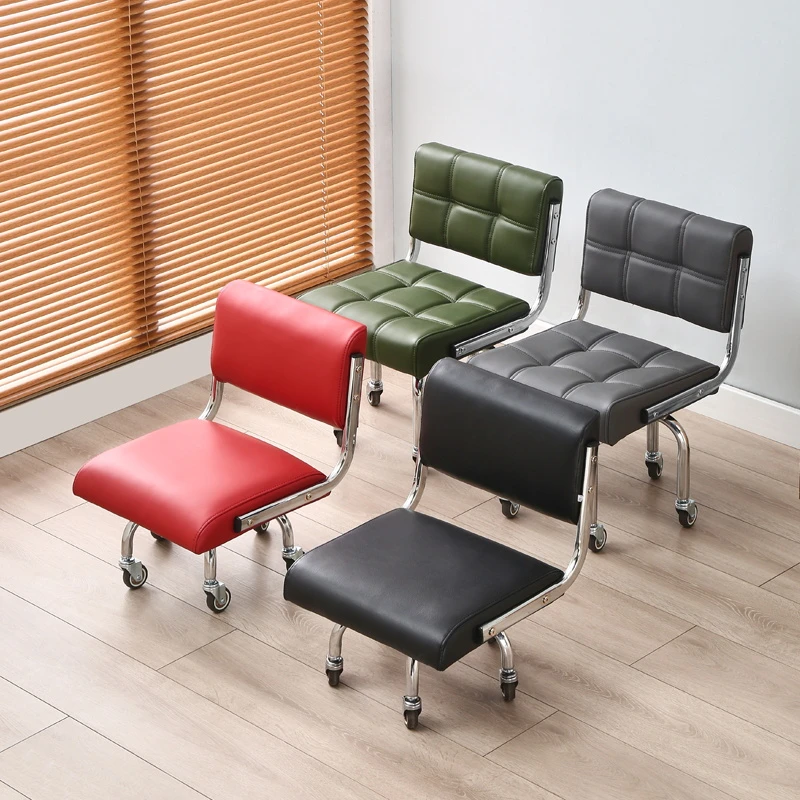 美缝靠背凳静音轮滑轮矮凳脚凳脚凳家用凳子旋转黑色酒店客厅椅子