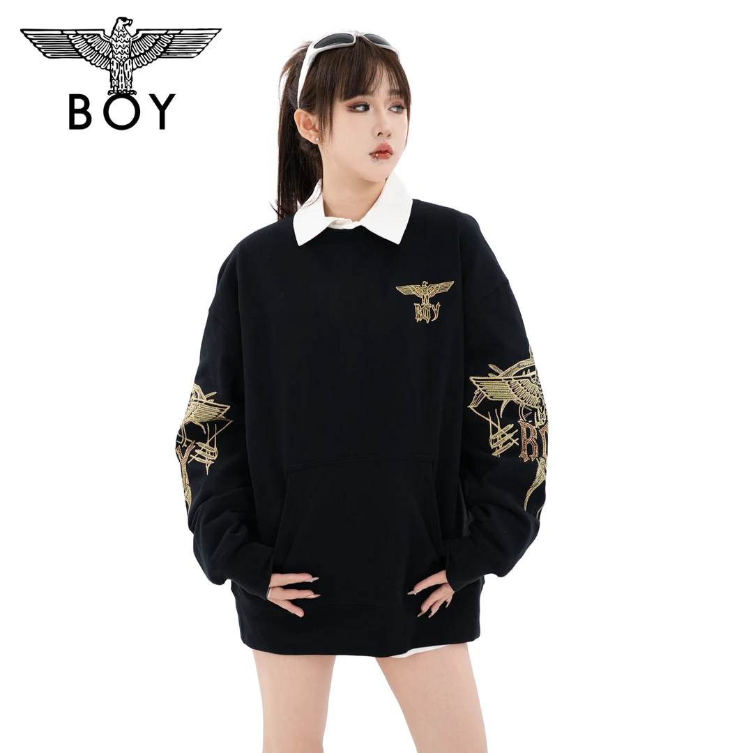 BOYLONDON套头卫衣情侣款秋季新品翅膀绣花时尚百搭长袖潮N03000