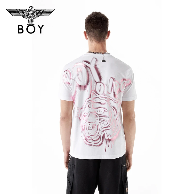 【虎虎生威】BOYLONDON短袖情侣款春夏老鹰虎头烫粉金百搭T恤N01015