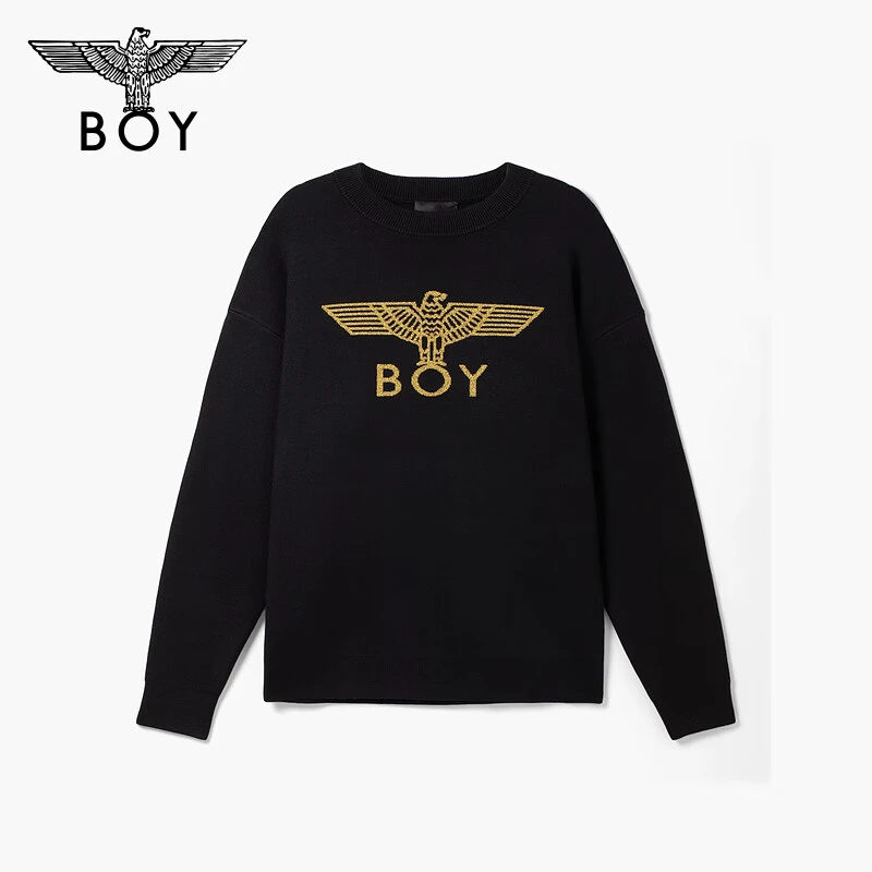 BOY潮牌毛衣慵懒感春季新品经典LOGO黑色套头毛衫  N60013