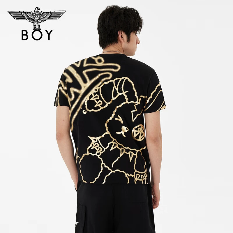 BOYLONDON潮牌短袖情侣款春夏季新款金色兔子印花潮百搭T恤N01056