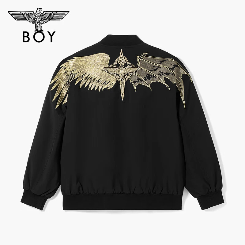 BOYLONDON24秋新品黑金老鹰翅膀绣花时尚潮酷短款保暖棉服N29009