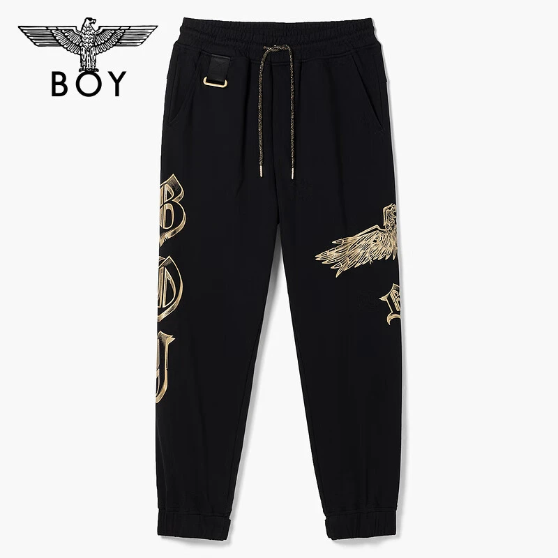 BOYLONDON 男女同款高级品牌设计感烫金老鹰印花经典限定针织长裤