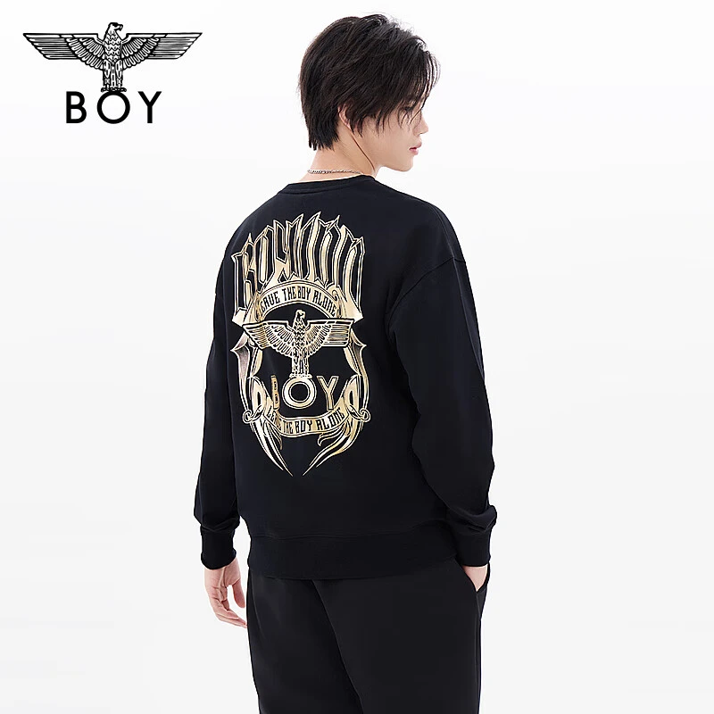 BOYLONDON秋24新品情侣款烫金朋克哥特风潮牌圆领套头卫衣N03901