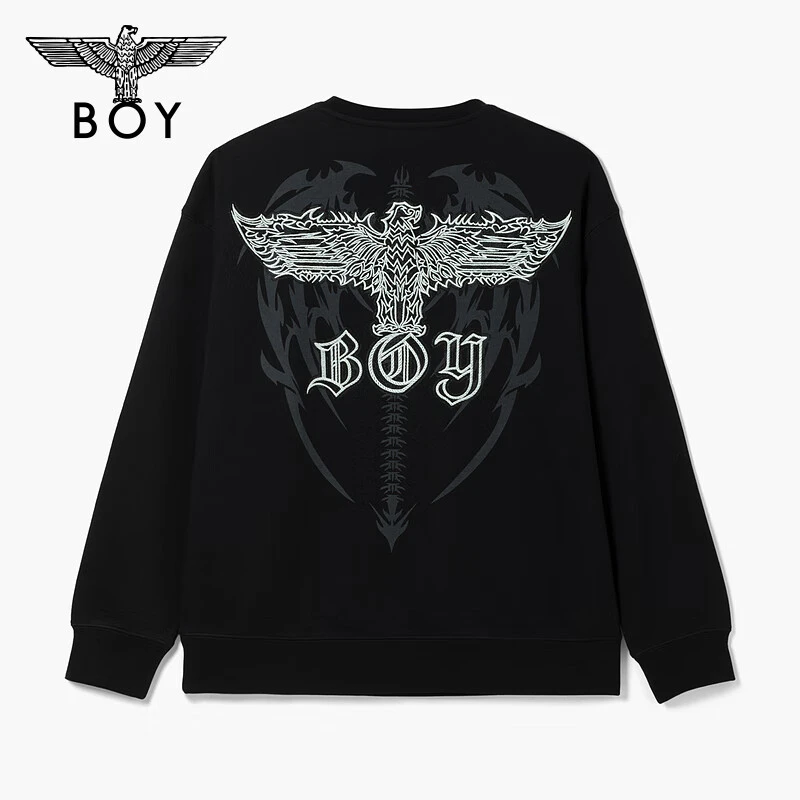 BOYLONDON长袖男女同款春夏款休闲设计感潮酷刺绣圆领卫衣 N03024