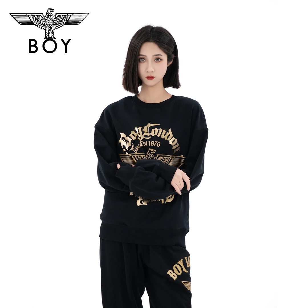 【哥特情调】BOYLONDON 男女同款高级设计感烫金老鹰圆领套头卫衣