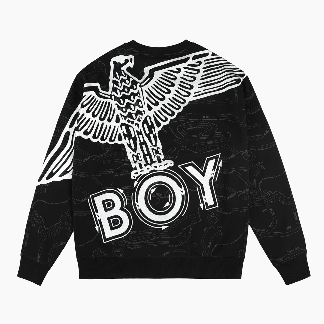 BOYLONDON男女同款秋冬烫银LOGO设计潮酷套头卫衣潮流百搭卫衣