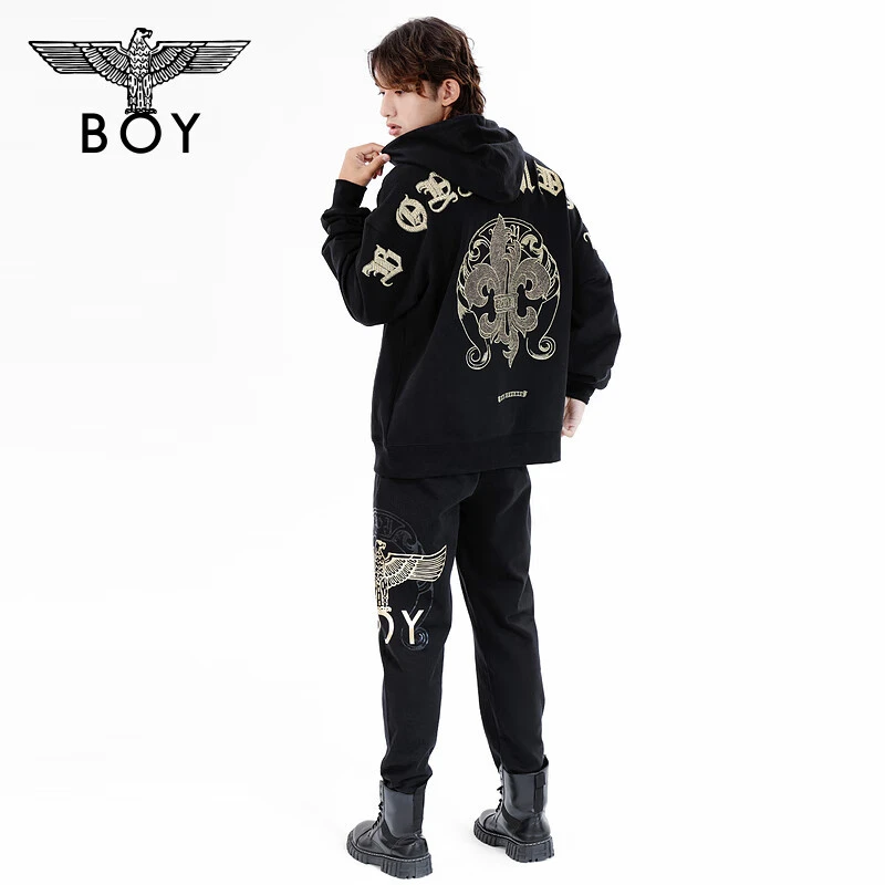 【午夜剧场】BOYLONDON 男女同款高级设计感烫金印花连帽套头卫衣