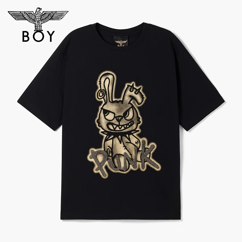 【朋克兔子】BOYLONDON半袖春夏时尚新款仿烫银印花休闲T恤潮N01018