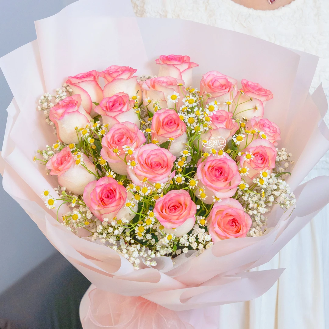 艾莎蜜语【19枝艾莎玫瑰满天星洋甘菊】混搭玫瑰温柔约会见面表白节日生日纪念日仪式感鲜花小花束同城送花上门