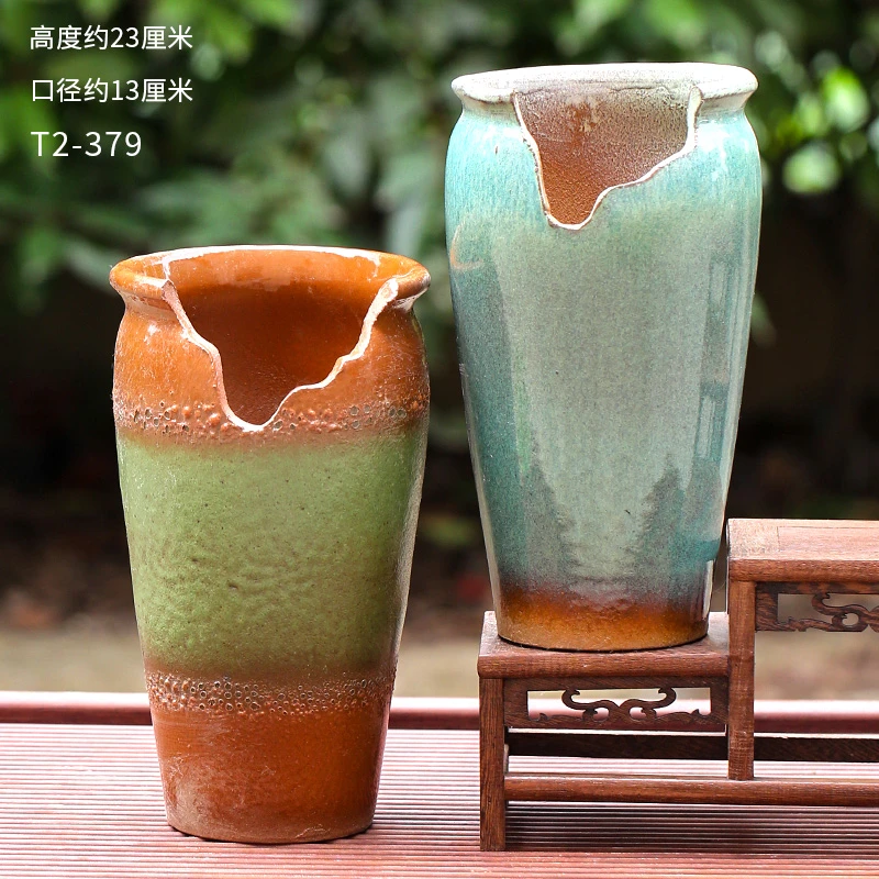T2-379花盆陶瓷大号清仓带托盘简约绿萝阳台多肉小花盆