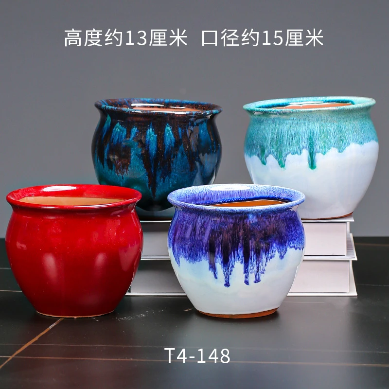 T4-148多肉花盆陶瓷 透气粗陶创意室内肉肉植物小花盆