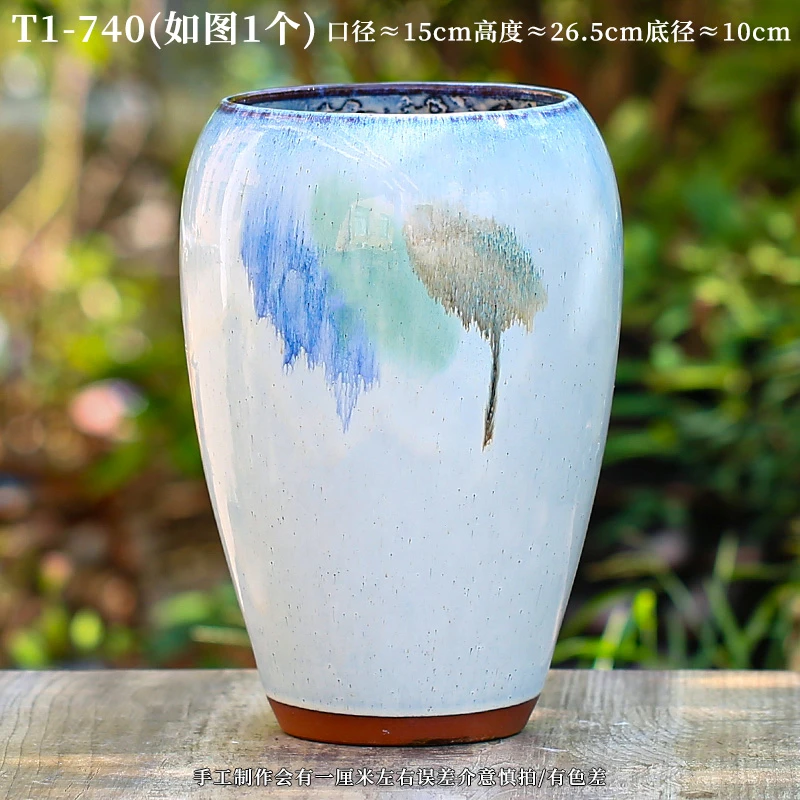 T1-740宜兴手绘老桩陶罐粗陶复古手绘呙口花盆透气大口径多肉花盆