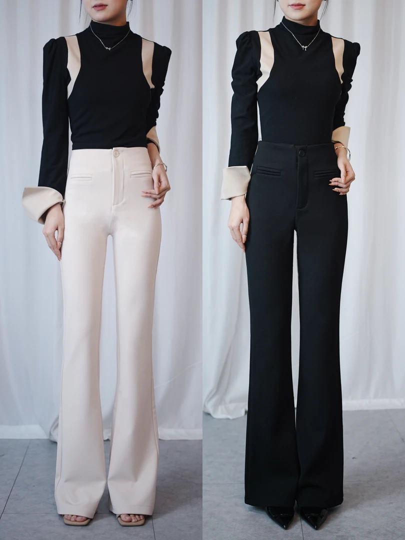 2906马蹄西装裤女秋冬款百搭舒服紧身提臀微喇裤高档卫裤女加绒