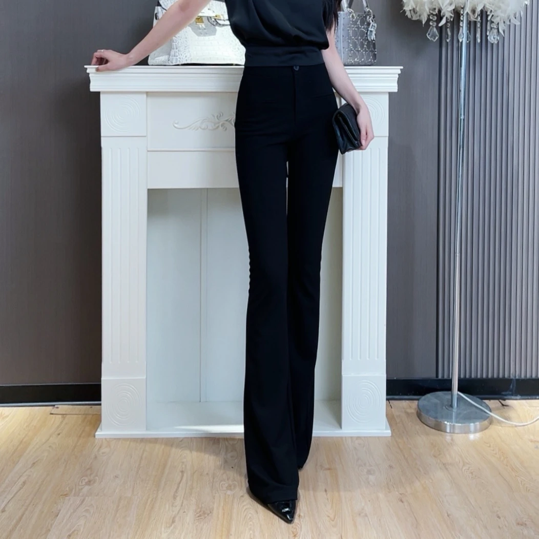 007/105春夏黑色气质百搭显瘦垂感高腰时尚休闲微喇高档西装裤女