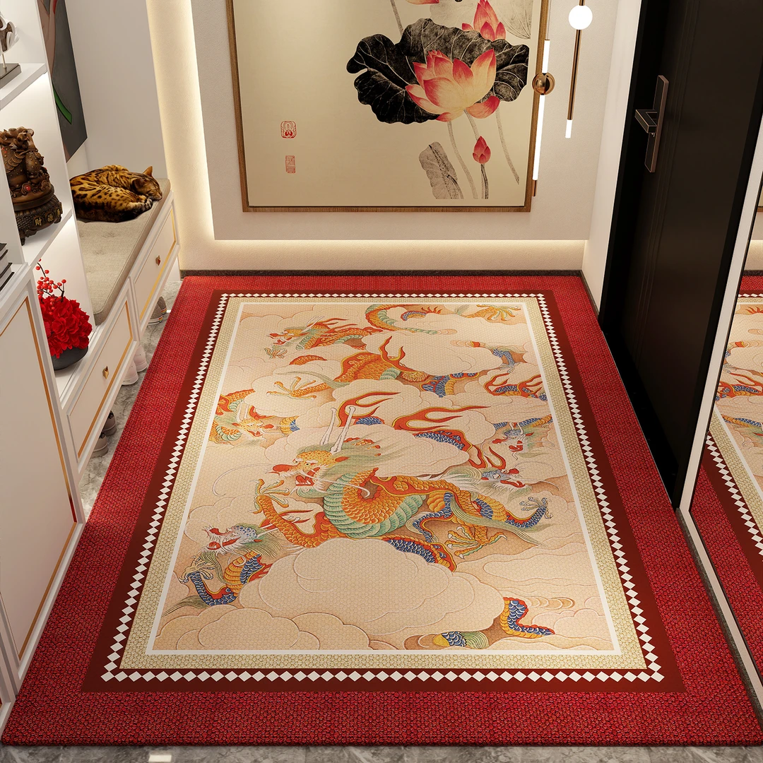 Ou莱森红色地垫入户门垫新中式进门玄关脚垫制国潮地毯防滑垫子
