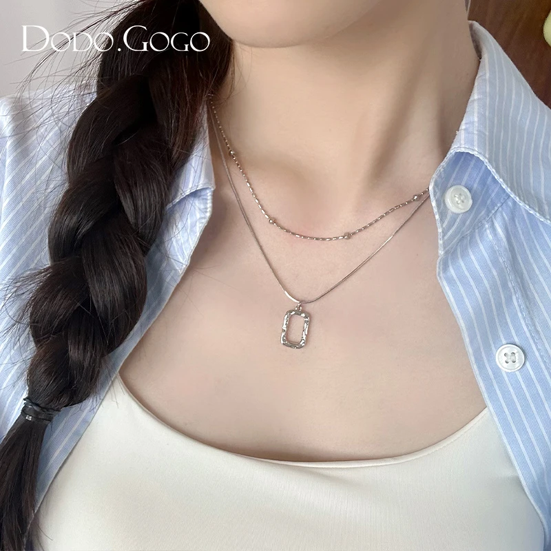 DODOGOGO 合金吊坠 气质网红轻奢时尚百搭小众简约设计感双层项链