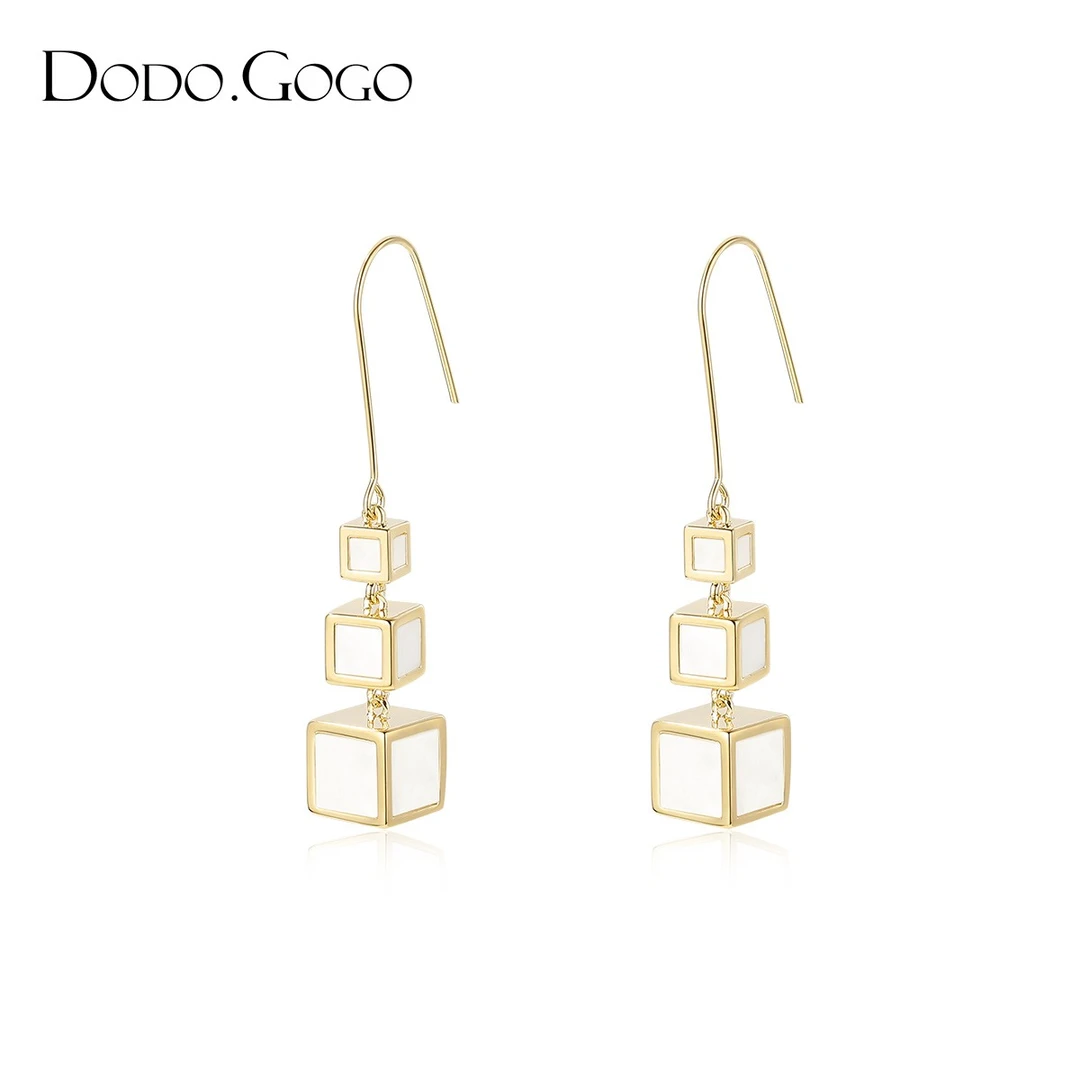 DODOGOGO 合金耳饰 复古立体几何方形耳环女生气质简约个性耳钩