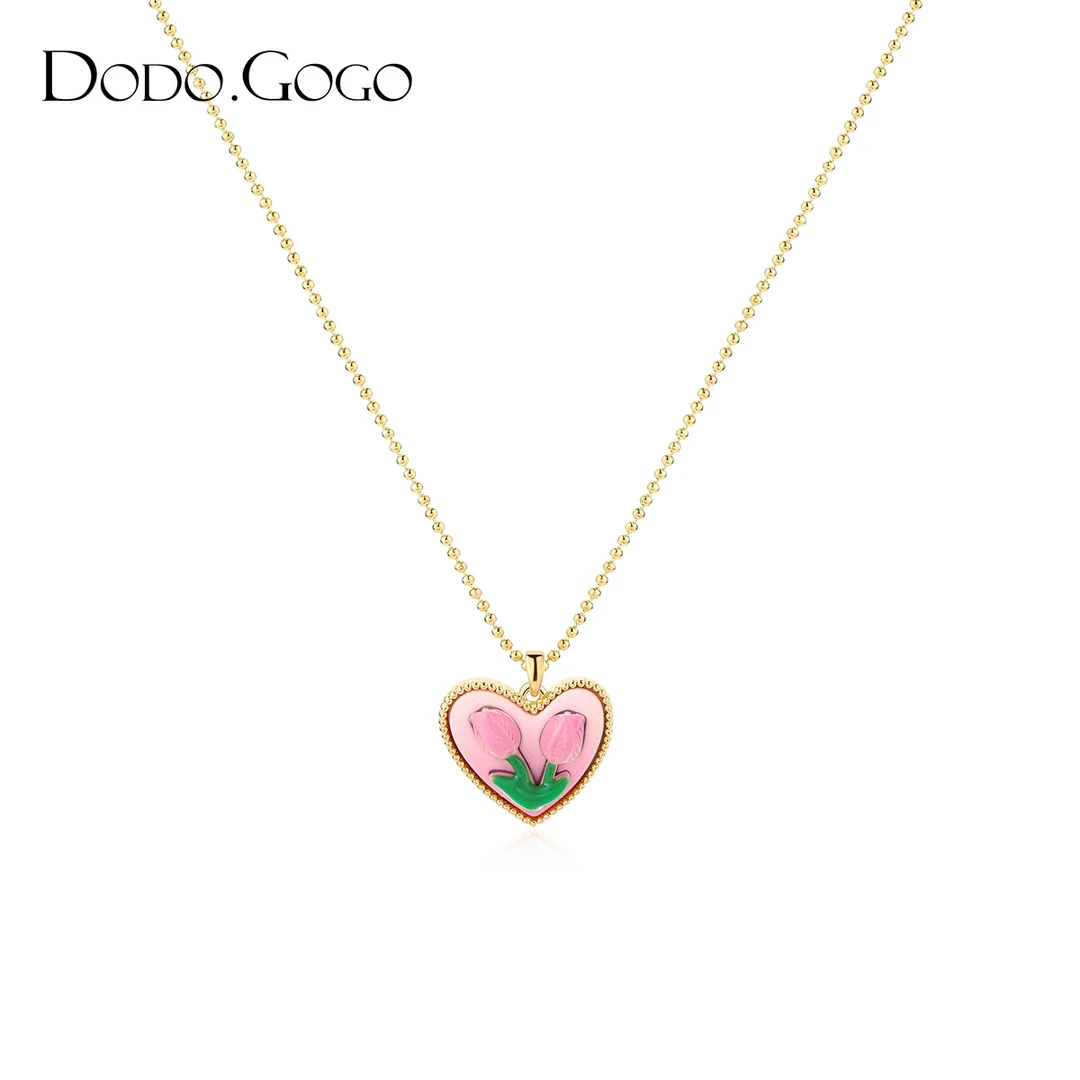 DODOGOGO 合金项链 气质轻奢时尚百搭小众渐变郁金香爱心坠链