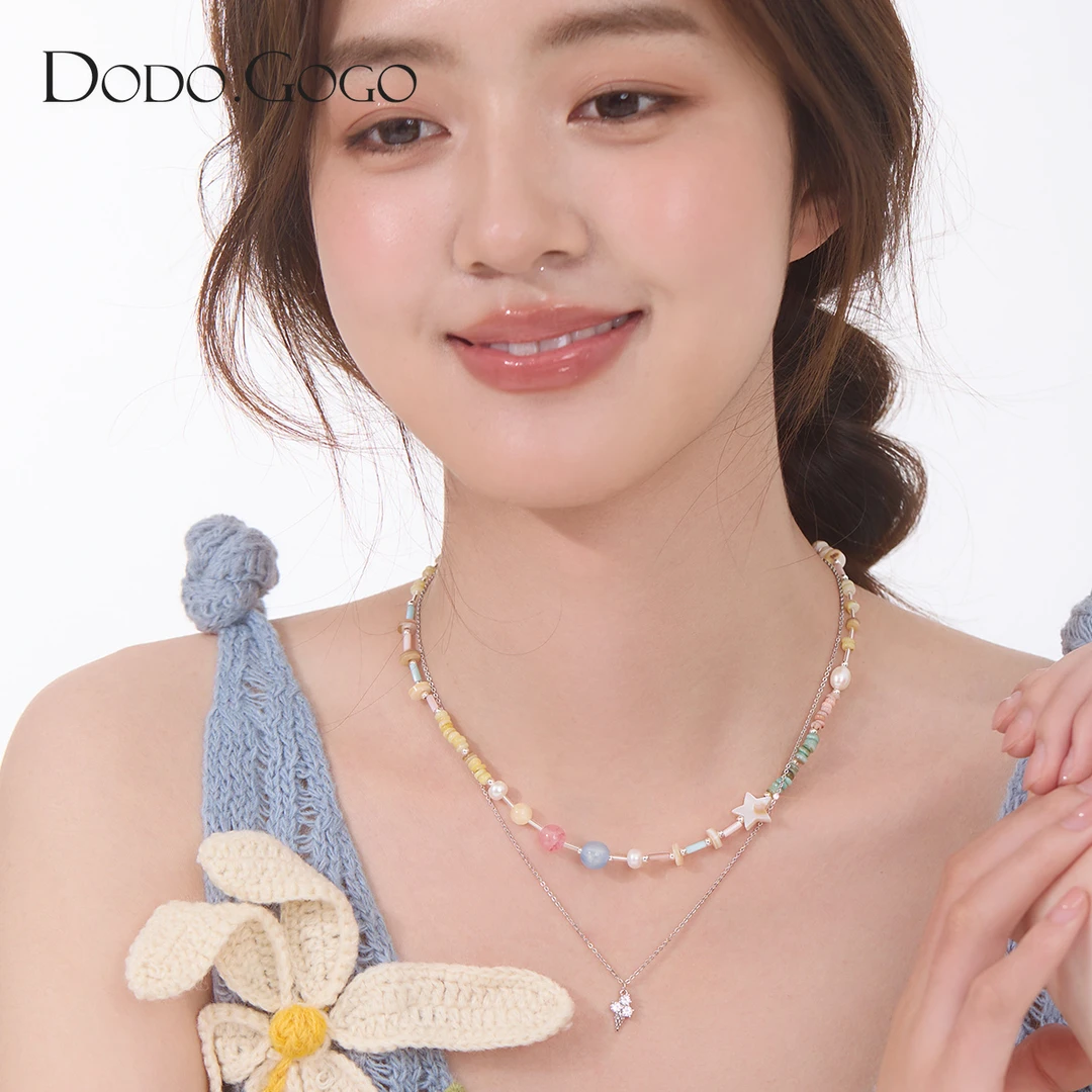 DODOGOGO 合金树脂项链 手工气质轻奢时尚小众彩色甜美叠戴项链