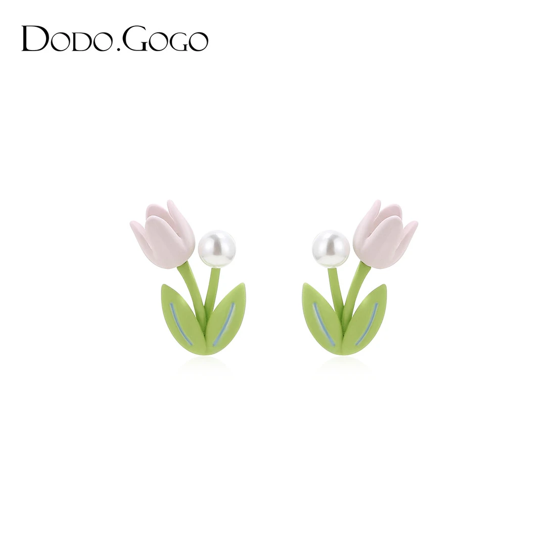 DODOGOGO 合金仿珍珠耳饰 清新郁金香珍珠耳环设计感高级耳钉少女