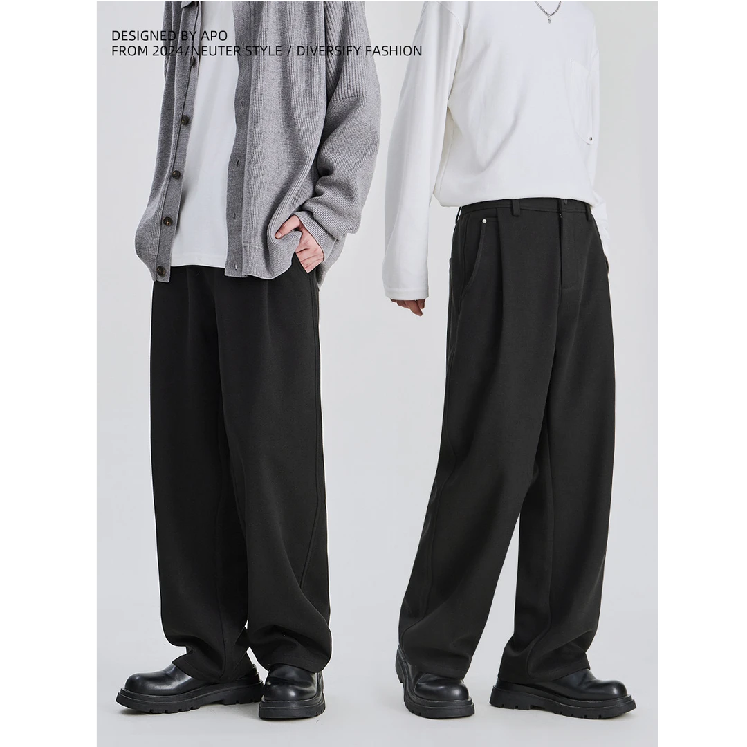 YIXUAN毛呢裤子男士秋冬季高级感韩版宽松直筒商务休闲西裤长裤