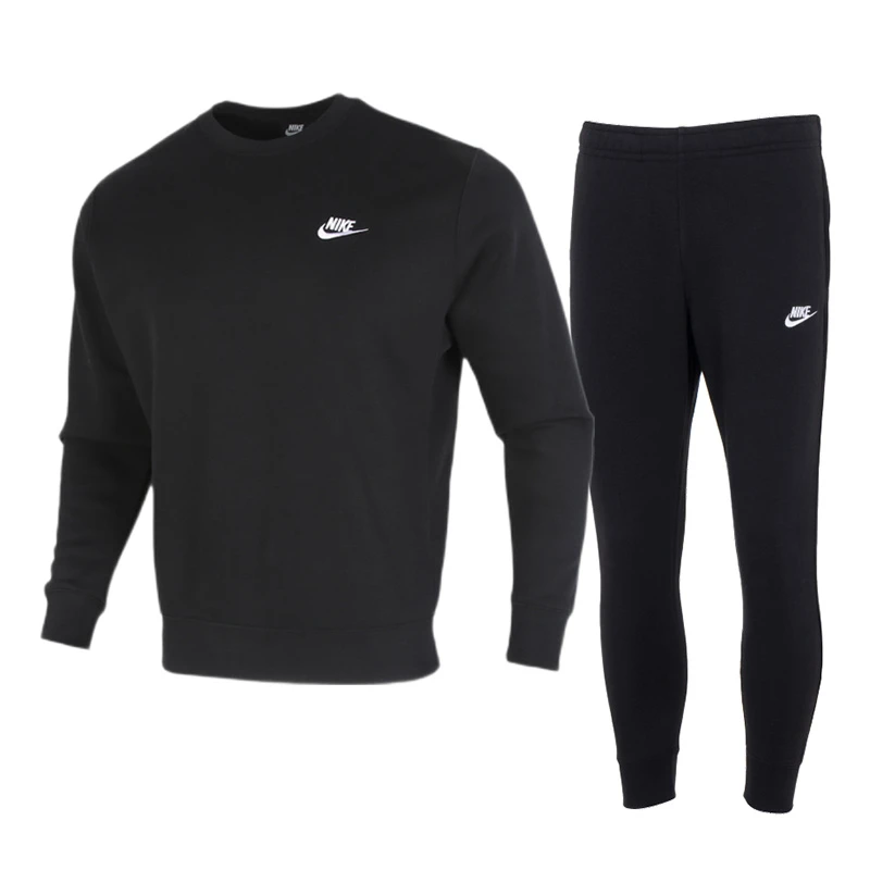 NIKE耐克男装套装秋季新款加绒运动卫衣黑色休闲健身训练跑步长裤
