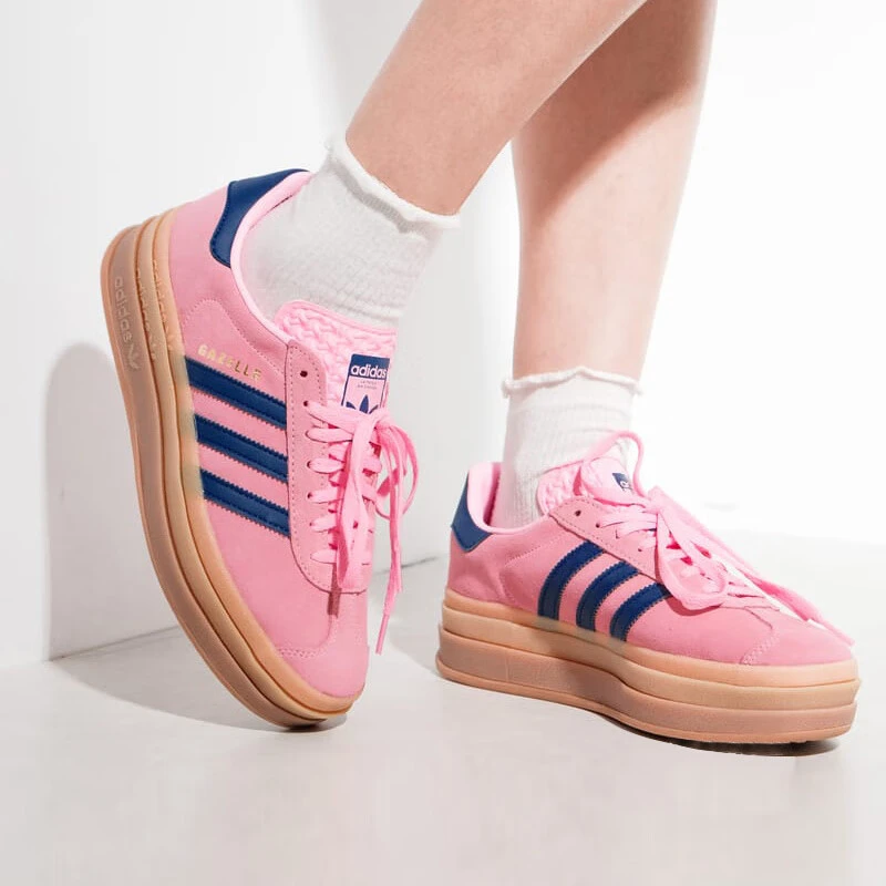 阿迪达斯三叶草女鞋2025新款粉色GAZELLE厚底增高休闲板鞋德训鞋