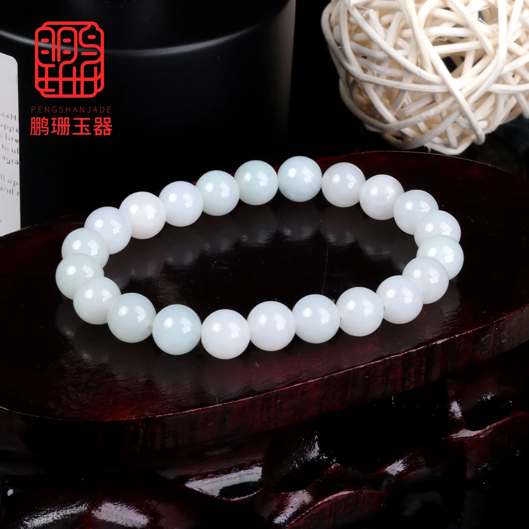 天然翡翠A货圆珠手串珠串牛奶底女士珠链水润玉PH601多样性发其一