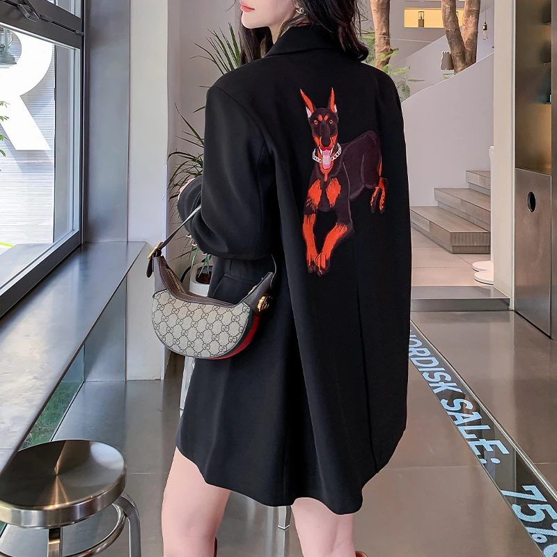 春季新款大码西装外套女胖mm韩版宽松休闲200斤女款减龄中长西服