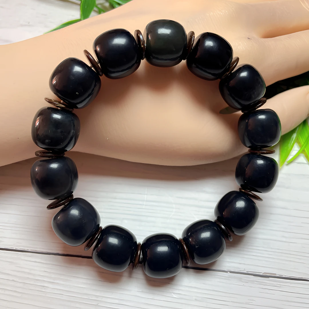 天然玉石岫玉水墨老型卡16黑色男士时尚百搭经典气质玉手串