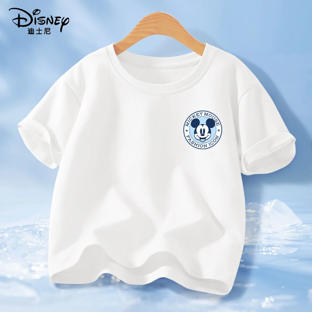 迪士尼男童短袖t恤2025新款纯棉白色体恤中大童打底衫儿童夏装潮