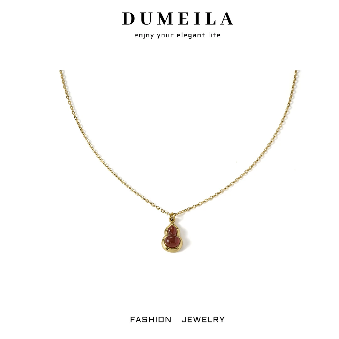 XL-345新中式天然红玛瑙红色葫芦万福精致气质百搭项链锁骨链