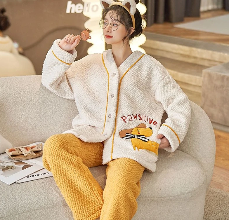 秋冬季新款睡衣女甜美时尚冬季套装休闲舒适保暖家居服加绒加厚