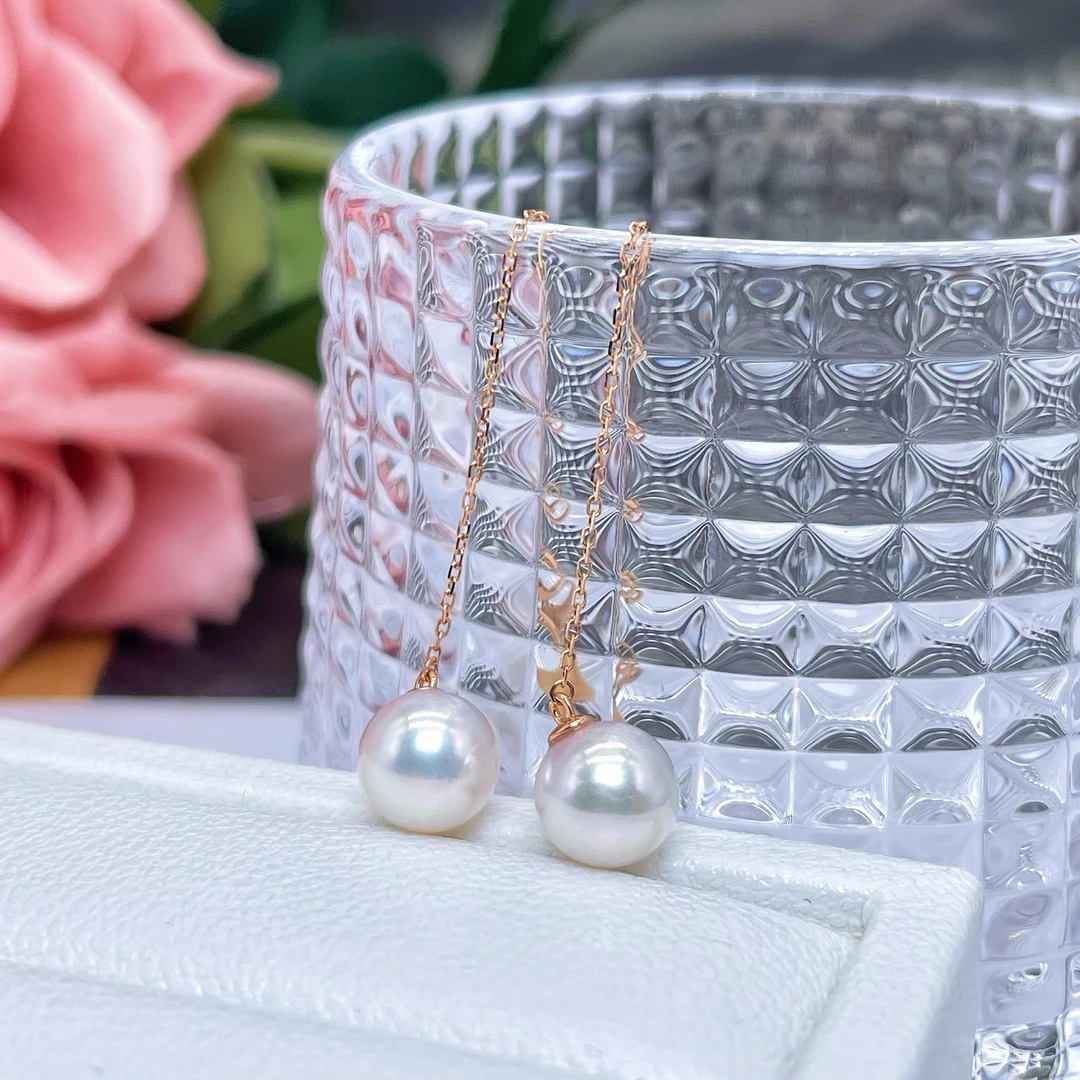 18k金Akoya珍珠耳环8.5-9mm