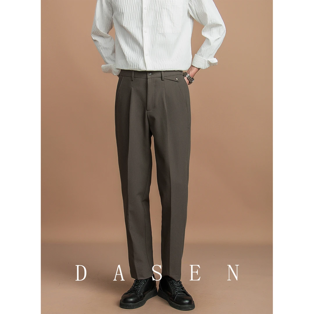 秋季男士小直筒休闲裤百搭垂感免烫简约休闲西裤男士西装裤长裤潮