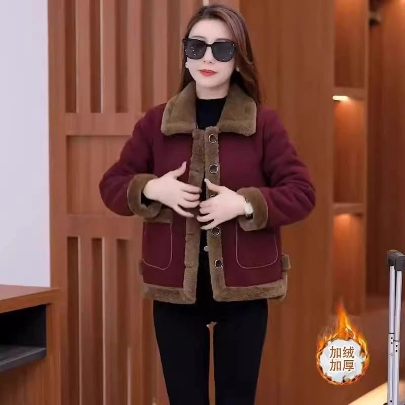 加绒加厚百搭外套女2025冬季新款洋气显瘦保暖时尚短款妈妈大衣潮