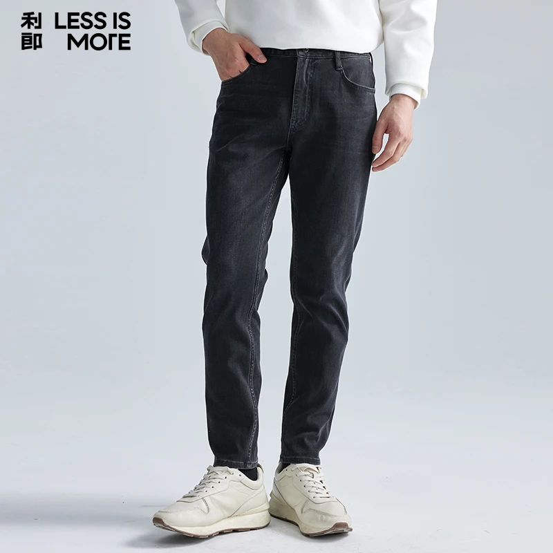 【万向弹暖绒】利郎男士时尚牛仔裤户外百搭休闲弹力修身秋冬水洗黑