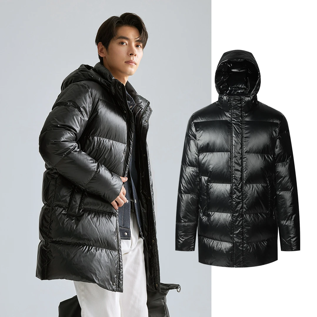 利郎【拒水羽绒】时尚连帽羽绒服中长款加厚保暖冬季防风男款外套