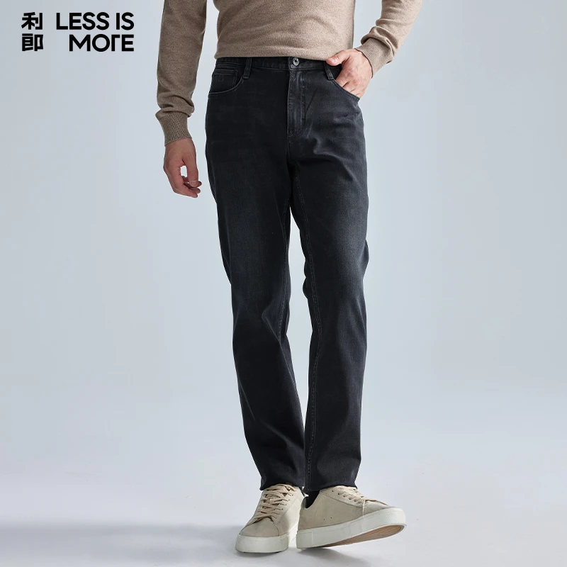 【暖绒万向弹】利郎男士秋冬修身弹力百搭时尚复古水洗黑牛仔裤长裤