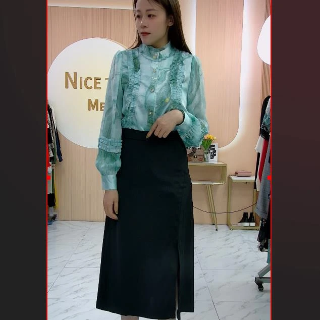 0056 妙家 气质款扎染单排扣长袖衬衫 22c193c