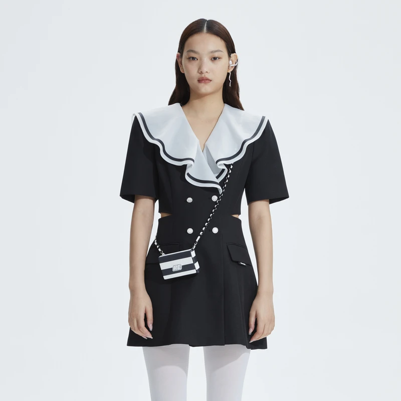 【达人播专属】REVAN芮范复古感欧根纱领连衣裙RN11101156