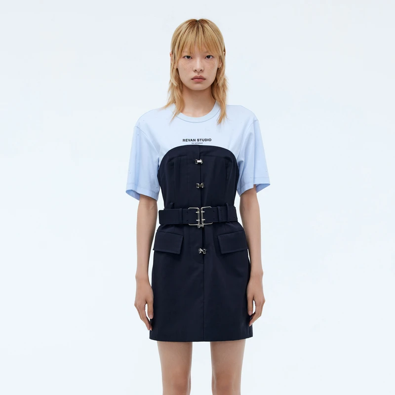 REVAN芮范甜酷拼接短袖连衣裙RU71101221