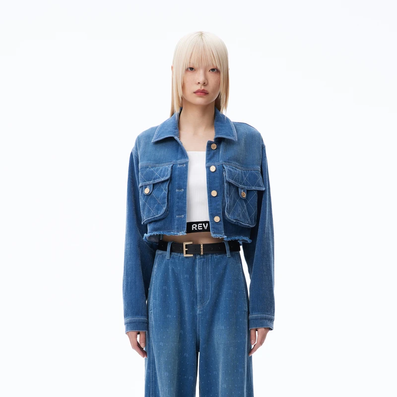 【达人播专属】REVAN芮范复古菱格纹牛仔外套RN70109210