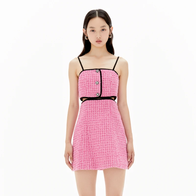 【下架】REVAN芮范新品甜酷粉色小香风吊带裙RU91101113