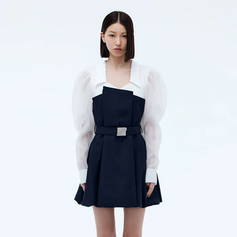 【达人播专属】REVAN芮范新品经典钻扣腰带连衣裙RU711018