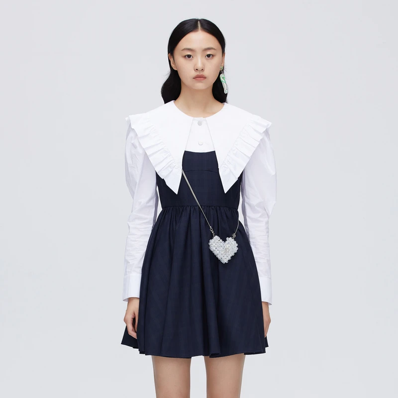 REVAN芮范减龄娃娃领挎包假两件连衣裙O11101183