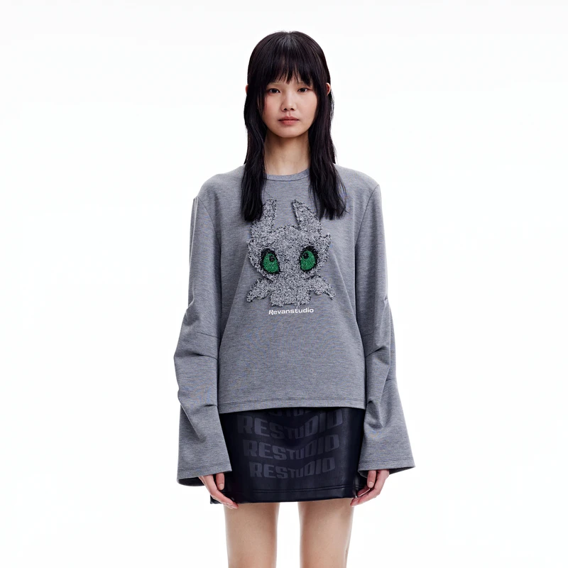 【达人播专属】REVAN芮范设计师款甜酷趣味小龙长袖T恤RN91001009